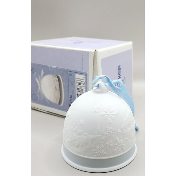 Lladro Porcelain Christmas Bell Ornament 1994 Snowy Scene With Ribbon & Box - Picture 2 of 7